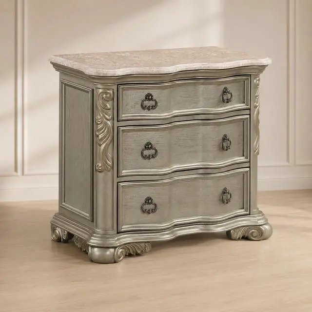 Alt view image 2 of 7 - Bella Traditional Style Nightstand With Marble In Champagne