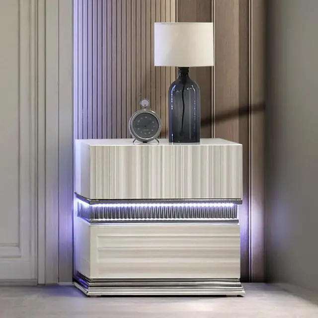 Alt view image 2 of 7 - Leonor Modern Style 2 Drawer Nightstand Made With Wood And Led Lighting In Gray With Clean Linear Detailing