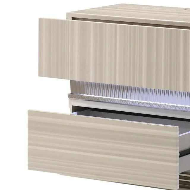 Alt view image 4 of 7 - Leonor Modern Style 2 Drawer Nightstand Made With Wood And Led Lighting In Gray With Clean Linear Detailing