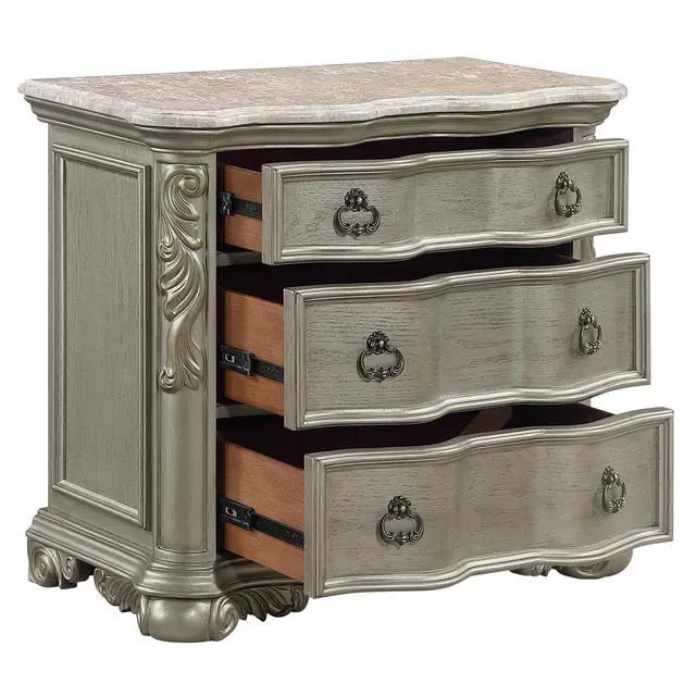 Alt view image 4 of 7 - Bella Traditional Style Nightstand With Marble In Champagne