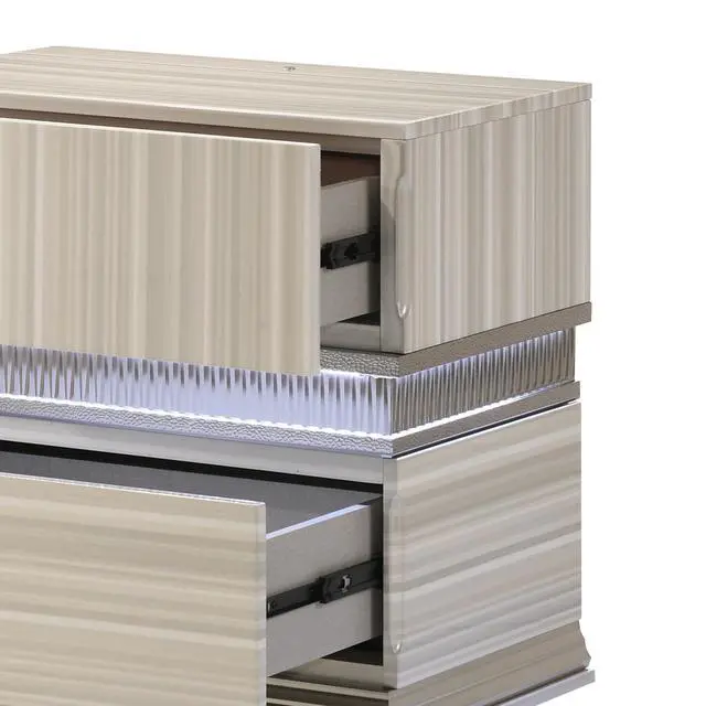 Alt view image 5 of 7 - Leonor Modern Style 2 Drawer Nightstand Made With Wood And Led Lighting In Gray With Clean Linear Detailing
