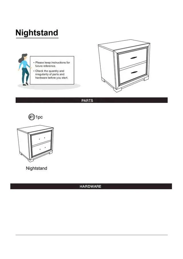 Alt view image 3 of 6 - Metallic Gray Color Nightstand Bedroom 1Pc Nightstand Solid Wood Acrylic Hardware 2-Drawers Bedside Table