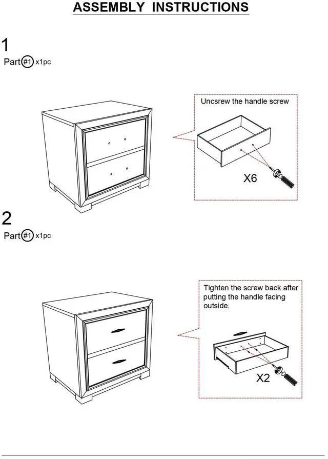 Alt view image 4 of 6 - Metallic Gray Color Nightstand Bedroom 1Pc Nightstand Solid Wood Acrylic Hardware 2-Drawers Bedside Table