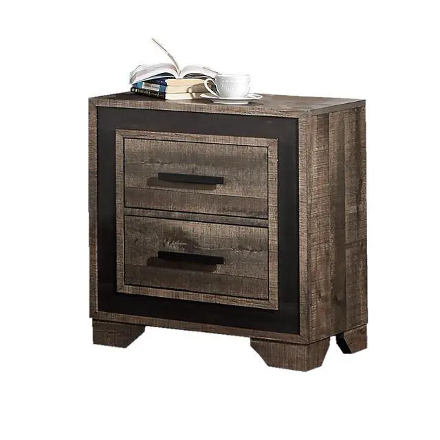 Alt view image 2 of 6 - Oak Finish 1Pc Nightstand Paper Veneer Bedroom Furniture 2-Drawers Bedside Table