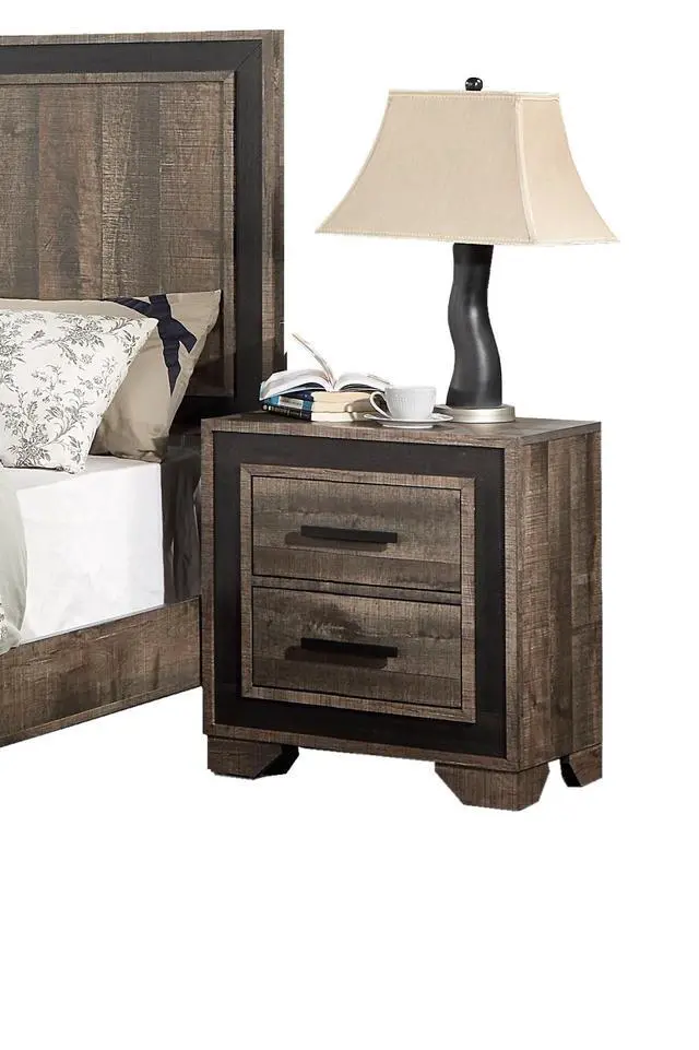 Alt view image 3 of 6 - Oak Finish 1Pc Nightstand Paper Veneer Bedroom Furniture 2-Drawers Bedside Table