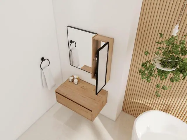 Alt view image 6 of 7 - 30'' Dressing Table With Mirror,Wall Mounted Mirror Cabinet with Acrylic Door, Black Aluminum Frame Mirror&Cabinet