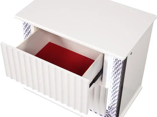 Alt view image 3 of 5 - Fabio Contemporary Style 2-Drawer Nightstand Made With Diamond-Patterned Side Accents With Led Lighting And Wood In White Finish