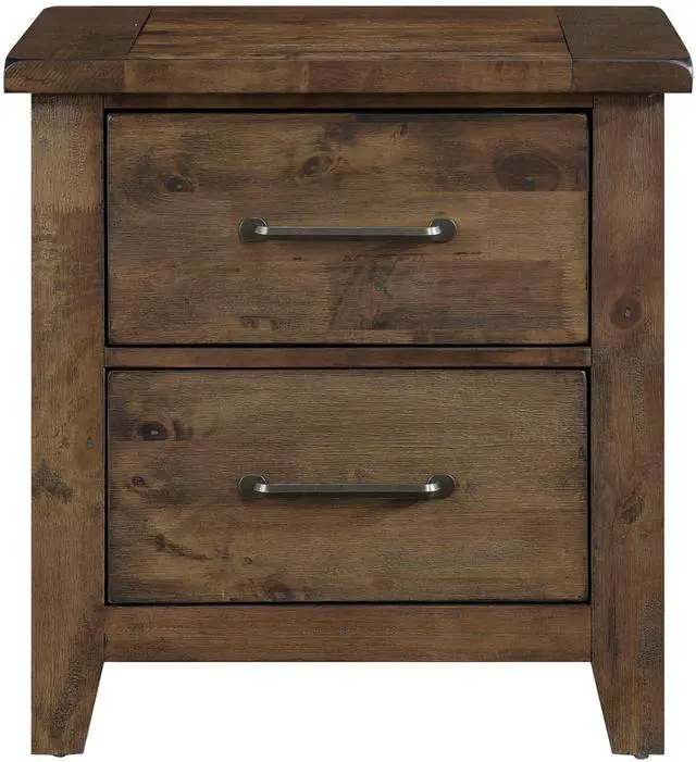 Main image of Classic Transitional Design Nightstand Burnished Finish Solid Rubberwood Bedroom Side Table Rustic Look Furniture