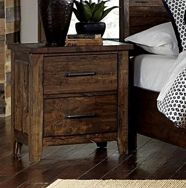 Alt view image 4 of 7 - Classic Transitional Design Nightstand Burnished Finish Solid Rubberwood Bedroom Side Table Rustic Look Furniture