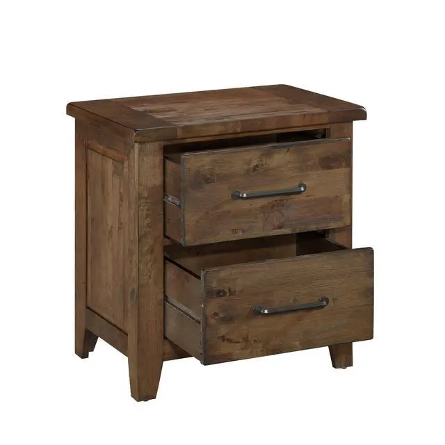 Alt view image 3 of 7 - Classic Transitional Design Nightstand Burnished Finish Solid Rubberwood Bedroom Side Table Rustic Look Furniture