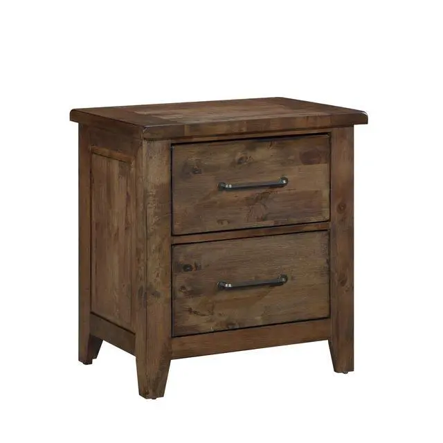 Alt view image 2 of 7 - Classic Transitional Design Nightstand Burnished Finish Solid Rubberwood Bedroom Side Table Rustic Look Furniture
