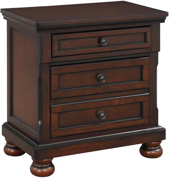 Main image of Classic Transitional Nightstand Brown Cherry Finish Birch Veneer Hidden Drawer Bun Feet Bedroom Furniture