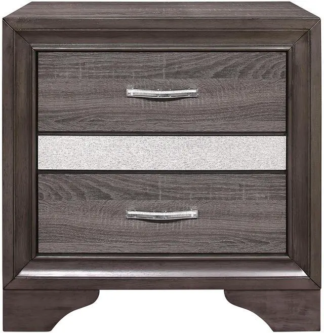 Alt view image 2 of 7 - Glamorous Two-Tone Finish Nightstand Hidden Jewelry Drawer Polish Chrome Bar Bedroom Furniture