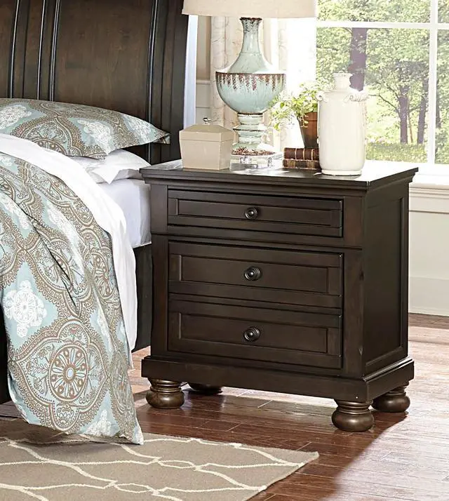 Alt view image 6 of 7 - Transitional Design Nightstand Grayish Brown Finish Two Dovetail Drawers Bun Feet Wooden Furniture