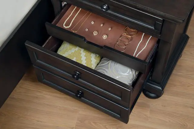 Alt view image 4 of 7 - Transitional Design Nightstand Grayish Brown Finish Two Dovetail Drawers Bun Feet Wooden Furniture