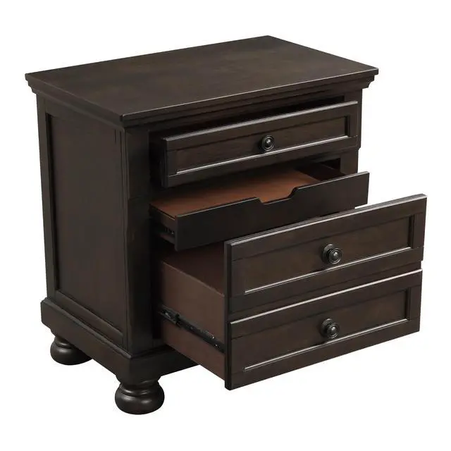 Alt view image 3 of 7 - Transitional Design Nightstand Grayish Brown Finish Two Dovetail Drawers Bun Feet Wooden Furniture
