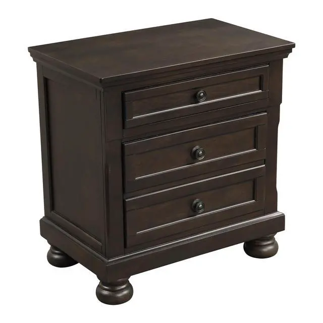 Alt view image 2 of 7 - Transitional Design Nightstand Grayish Brown Finish Two Dovetail Drawers Bun Feet Wooden Furniture