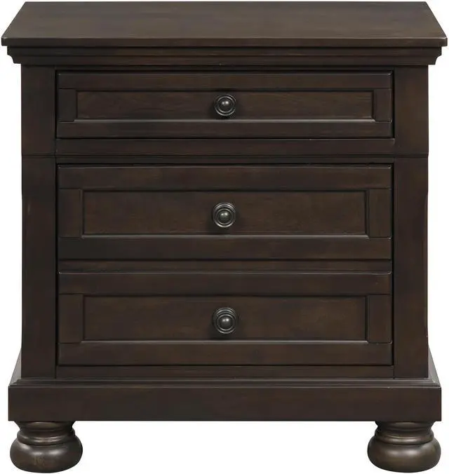 Main image of Transitional Design Nightstand Grayish Brown Finish Two Dovetail Drawers Bun Feet Wooden Furniture