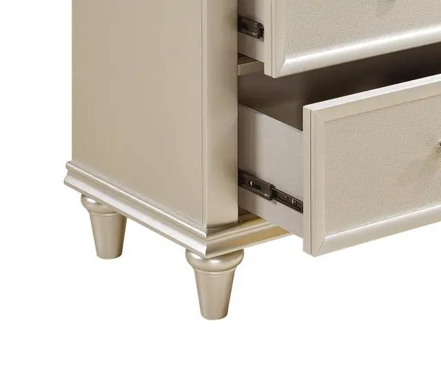 Alt view image 6 of 7 - Silver Finish 1pc Nightstand of Textural Drawer Fronts Polished Knobs Modern Traditional Bedroom Furniture