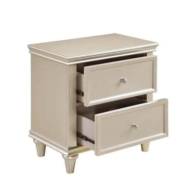 Alt view image 5 of 7 - Silver Finish 1pc Nightstand of Textural Drawer Fronts Polished Knobs Modern Traditional Bedroom Furniture