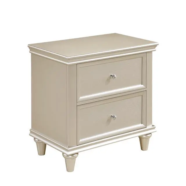 Alt view image 3 of 7 - Silver Finish 1pc Nightstand of Textural Drawer Fronts Polished Knobs Modern Traditional Bedroom Furniture