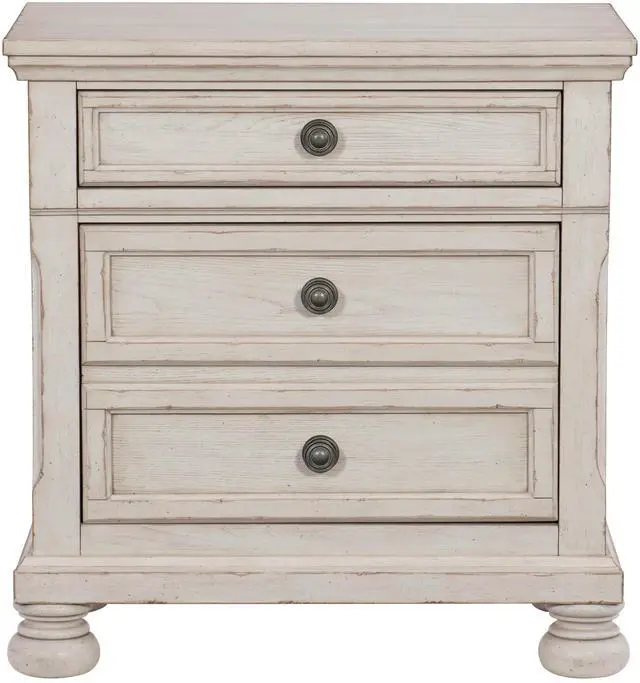 Main image of Transitional Wire-Brushed White Finish 1Pc Nightstand With Hidden Drawer Bun Feet Classic Bedroom Furniture
