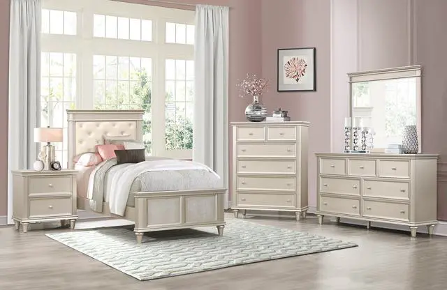 Alt view image 7 of 7 - Silver Finish 1pc Nightstand of Textural Drawer Fronts Polished Knobs Modern Traditional Bedroom Furniture
