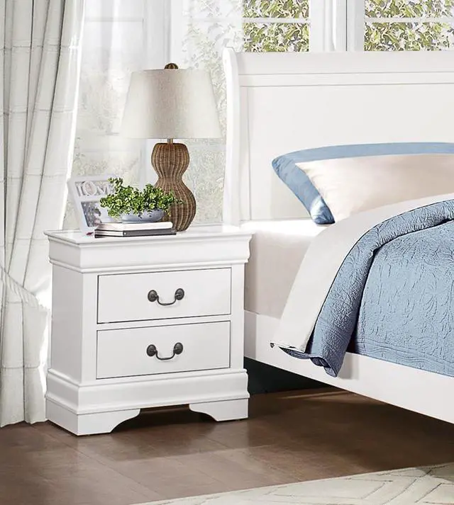Alt view image 6 of 7 - Traditional Design White Finish Nightstand 1Pc Antique Drop Handles Drawers Bed Side Table Bedroom Furniture