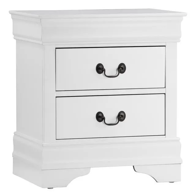 Alt view image 2 of 7 - Traditional Design White Finish Nightstand 1Pc Antique Drop Handles Drawers Bed Side Table Bedroom Furniture