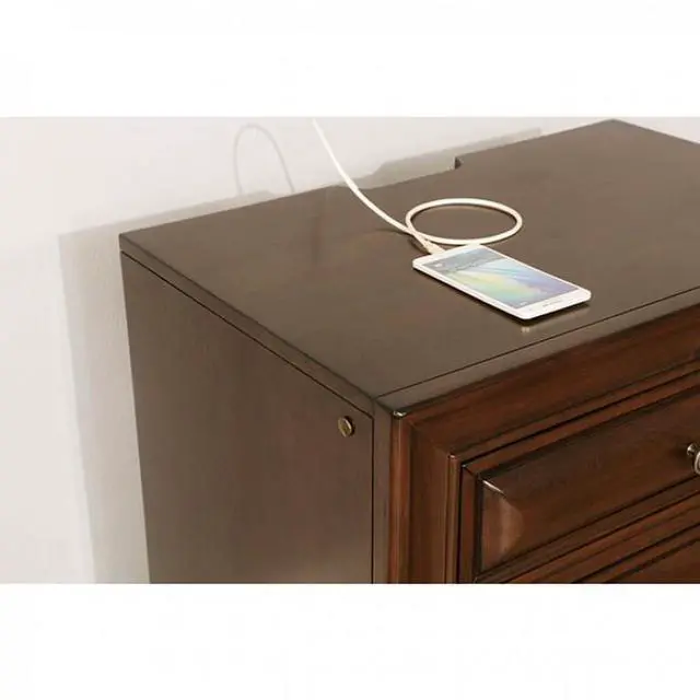 Alt view image 7 of 7 - Brown Cherry Solid Wood 1Pc Nightstand Nickel Round Knob Transitional Style 3-Drawers Nightstand W Under Nightlight