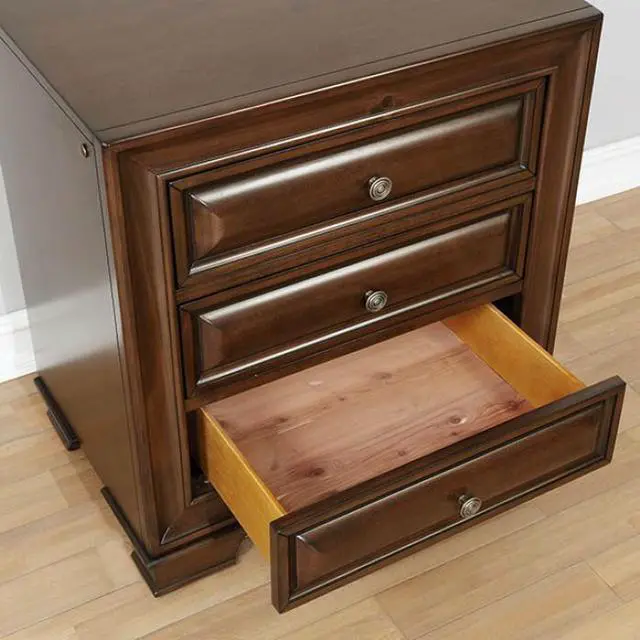 Alt view image 5 of 7 - Brown Cherry Solid Wood 1Pc Nightstand Nickel Round Knob Transitional Style 3-Drawers Nightstand W Under Nightlight