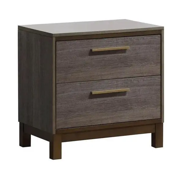 Alt view image 3 of 7 - Contemporary 1Pc Nightstand Two Tone Antique Gray Bedroom Furniture Nightstand Center Metal Glides Brass Bar Pulls