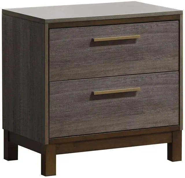 Alt view image 2 of 7 - Contemporary 1Pc Nightstand Two Tone Antique Gray Bedroom Furniture Nightstand Center Metal Glides Brass Bar Pulls