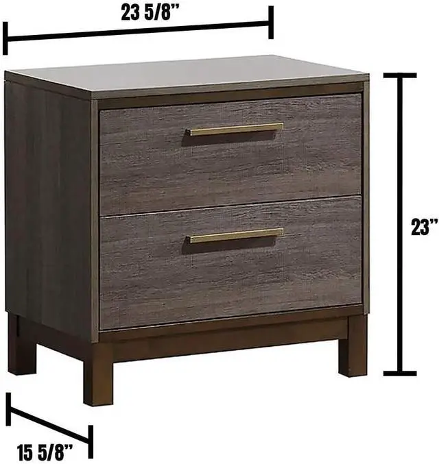 Alt view image 5 of 7 - Contemporary 1Pc Nightstand Two Tone Antique Gray Bedroom Furniture Nightstand Center Metal Glides Brass Bar Pulls