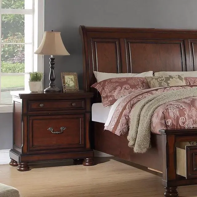 Alt view image 5 of 7 - Traditional Formal Look Cherry Finish 1Pc Nightstand Storage Space Bedside Table Plywood Veneer Bedroom Furniture