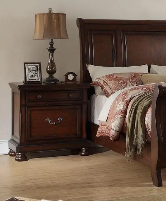 Alt view image 7 of 7 - Traditional Formal Look Cherry Finish 1Pc Nightstand Storage Space Bedside Table Plywood Veneer Bedroom Furniture