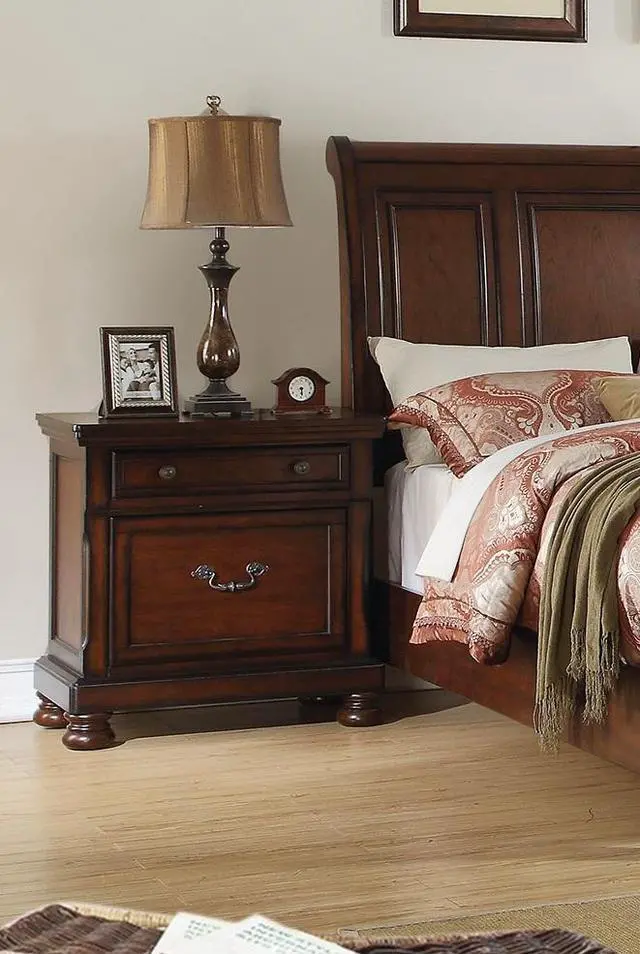 Alt view image 6 of 7 - Traditional Formal Look Cherry Finish 1Pc Nightstand Storage Space Bedside Table Plywood Veneer Bedroom Furniture