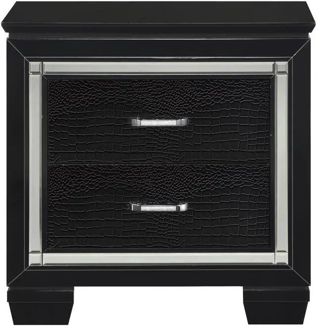Main image of Glamourous Black Finish 1Pc Nightstand 2X Dovetail Drawers Faux Alligator Embossed Fronts Bedroom Furniture