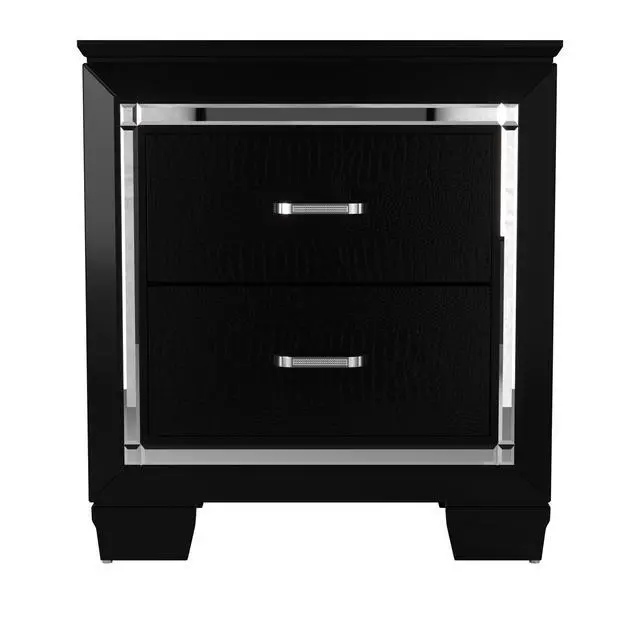 Alt view image 4 of 7 - Glamourous Black Finish 1Pc Nightstand 2X Dovetail Drawers Faux Alligator Embossed Fronts Bedroom Furniture