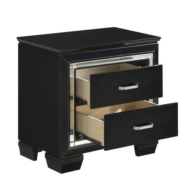 Alt view image 3 of 7 - Glamourous Black Finish 1Pc Nightstand 2X Dovetail Drawers Faux Alligator Embossed Fronts Bedroom Furniture