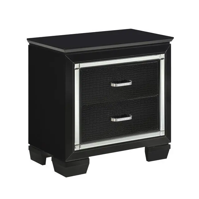 Alt view image 2 of 7 - Glamourous Black Finish 1Pc Nightstand 2X Dovetail Drawers Faux Alligator Embossed Fronts Bedroom Furniture