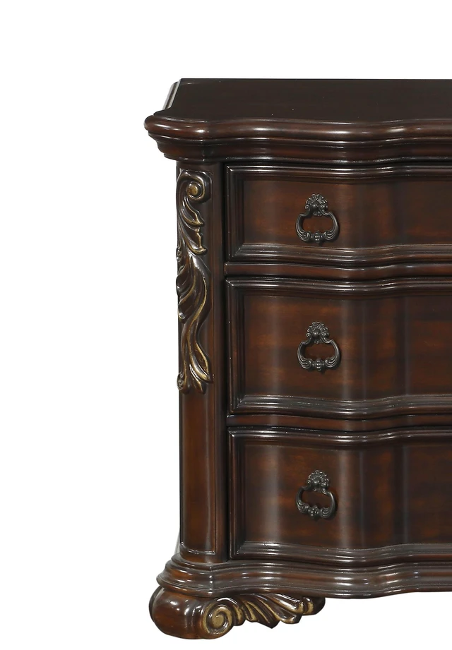 Alt view image 5 of 7 - Royal Bedroom Cherry Finish Nightstand Of 3 Drawers Ring Pulls Traditional Home Furniture