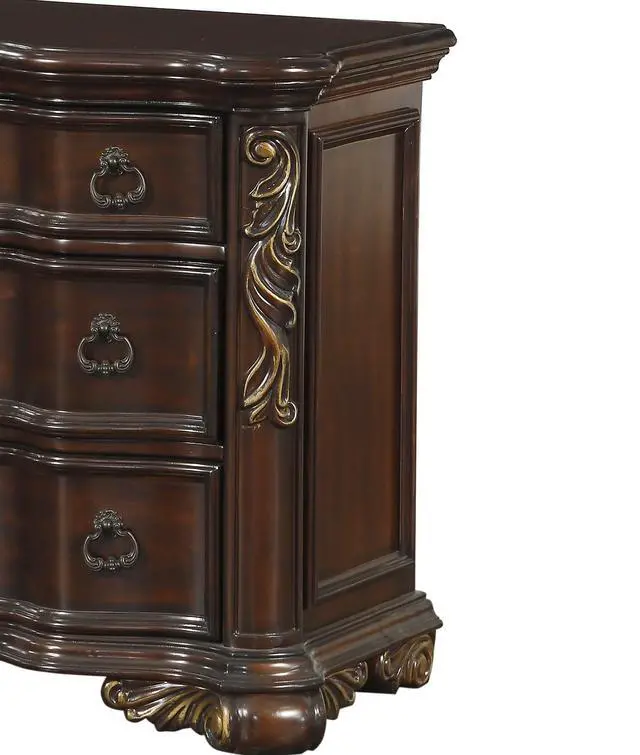 Alt view image 6 of 7 - Royal Bedroom Cherry Finish Nightstand Of 3 Drawers Ring Pulls Traditional Home Furniture