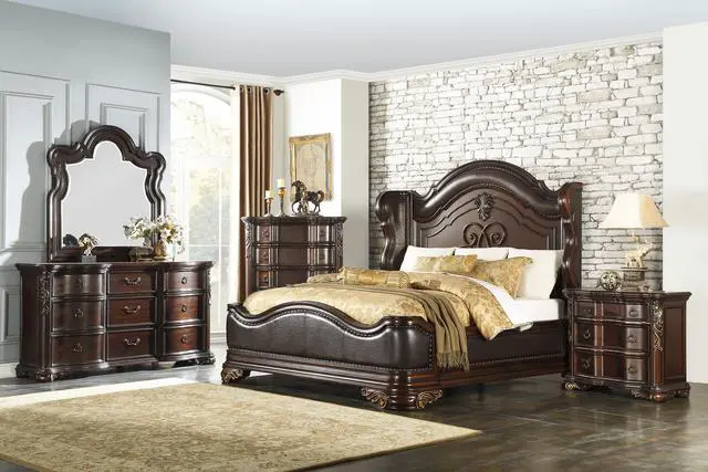 Alt view image 7 of 7 - Royal Bedroom Cherry Finish Nightstand Of 3 Drawers Ring Pulls Traditional Home Furniture