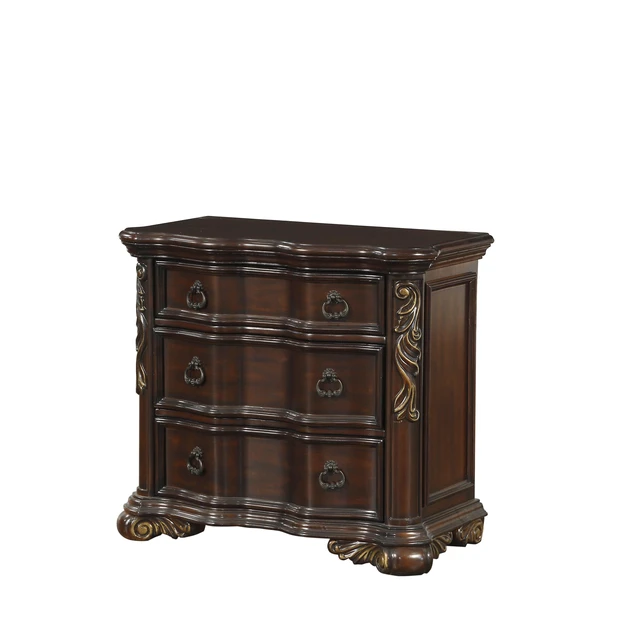 Alt view image 3 of 7 - Royal Bedroom Cherry Finish Nightstand Of 3 Drawers Ring Pulls Traditional Home Furniture
