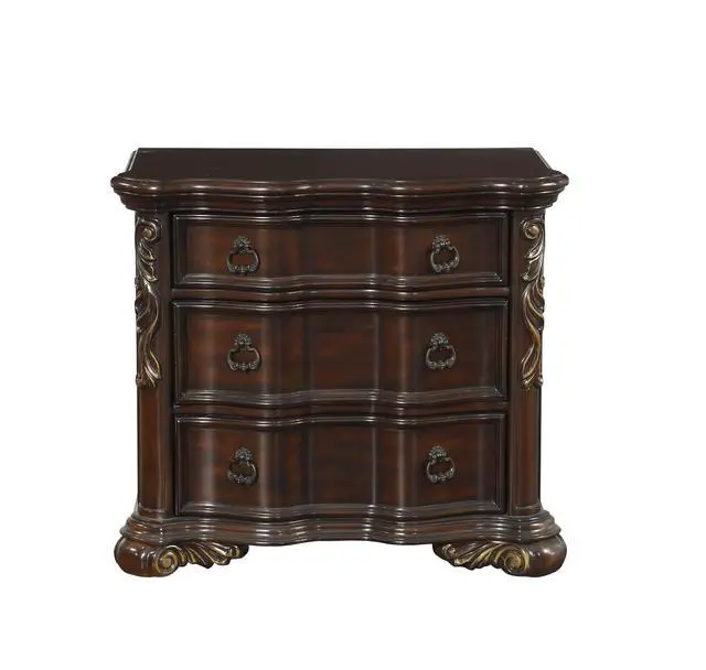 Alt view image 2 of 7 - Royal Bedroom Cherry Finish Nightstand Of 3 Drawers Ring Pulls Traditional Home Furniture