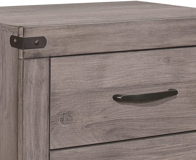 Alt view image 4 of 7 - Brownish Gray Finish 1Pc Nightstand Melamine Laminate 2X Drawers Dark Metal Hardware Bed Side Table