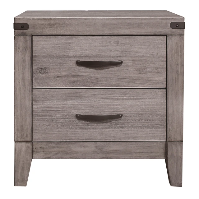 Alt view image 3 of 7 - Brownish Gray Finish 1Pc Nightstand Melamine Laminate 2X Drawers Dark Metal Hardware Bed Side Table