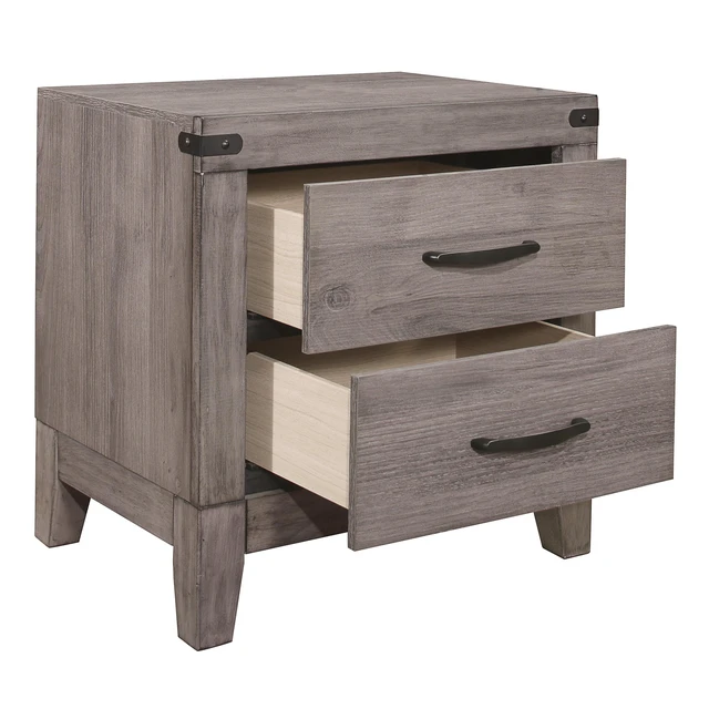 Alt view image 2 of 7 - Brownish Gray Finish 1Pc Nightstand Melamine Laminate 2X Drawers Dark Metal Hardware Bed Side Table