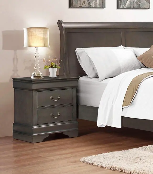 Alt view image 4 of 6 - Classic Louis Philippe Style Stained Gray Finish 1Pc Nightstand Of 2X Drawers Traditional Design Bedroom Furniture
